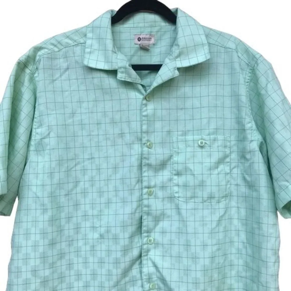 Haggar Button Down Mint Green Short Sleeve Shirt Size L